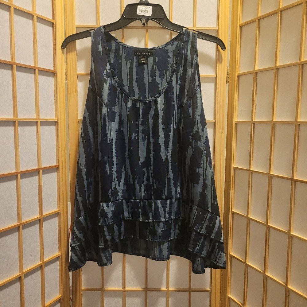 Apostrophe Womens Blue Ruffled Bottom Semi Sheer Tank/Blouse Sz M